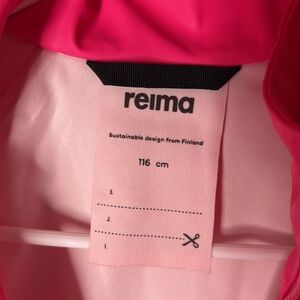 Reima sz 6y 116 pink waterproof rain jacket coat reflective snap off hood Lampi